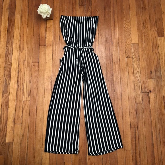 Pants - Black and white striped jumpsuit